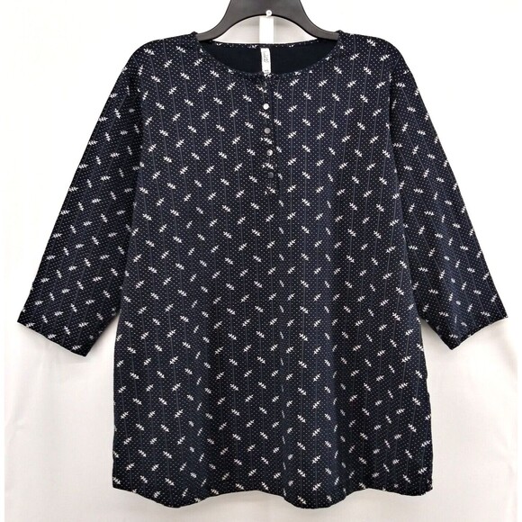 Belita Shirt Womens 4XL Navy Floral 3/4 Sleeve Henley Blouse - Picture 2 of 7